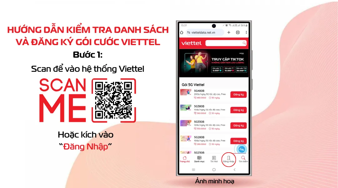 hướng dẫn kiểm tra danh sách gói cước viettel bước 1