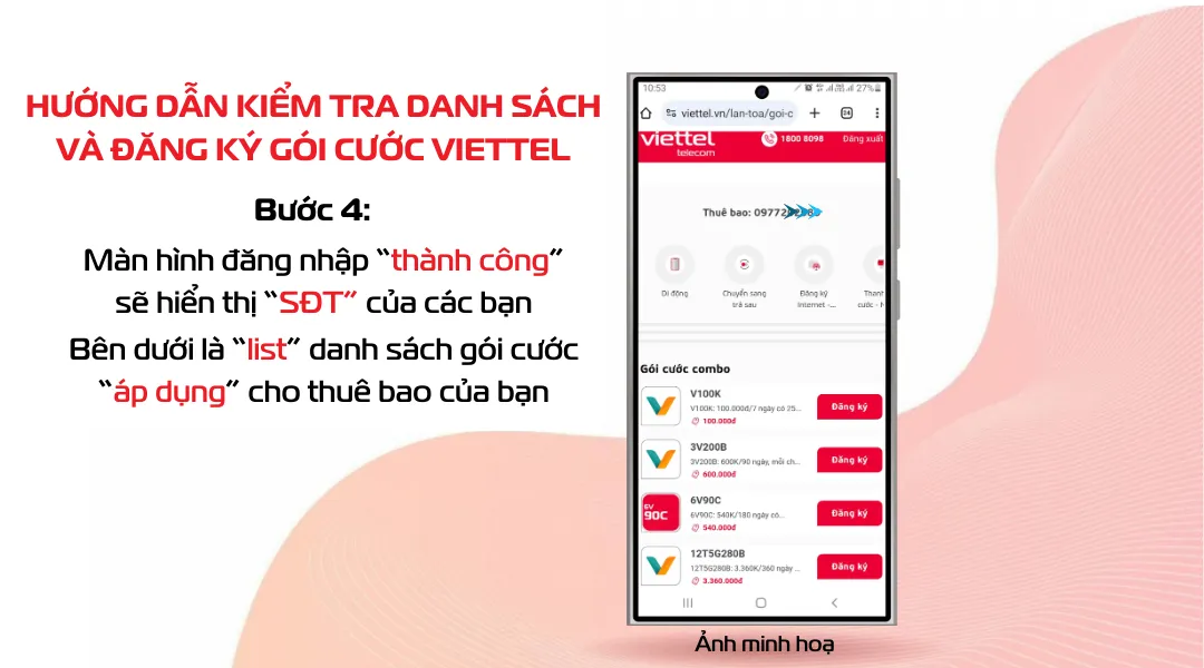 hướng dẫn kiểm tra danh sách gói cước viettel b4