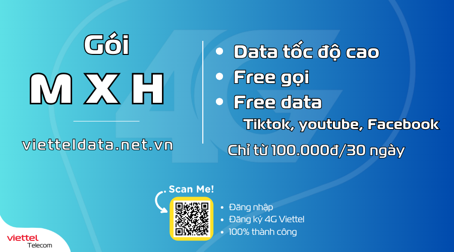 Gói miễn phí mạng xã hội Viettel - Miễn phí data Tiktok, Youtube, Facebook