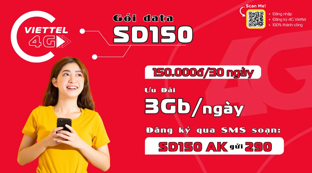 Gói SD150 Viettel - Gói data 150k có 3Gb/ngày