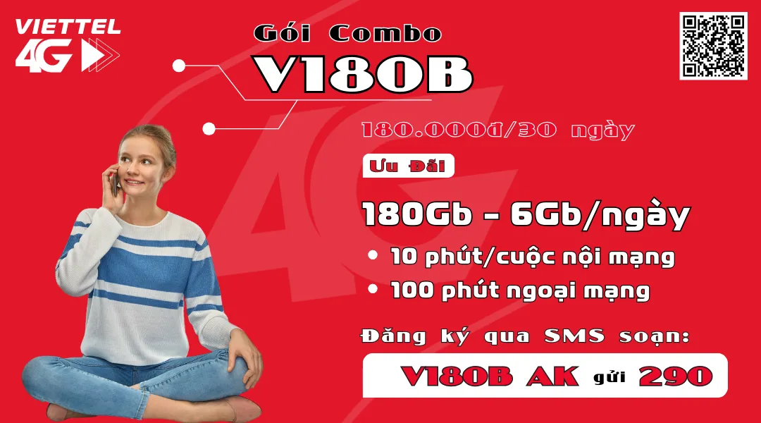 Gói V180B Viettel- gói combo thoại + data 6Gb/ngày